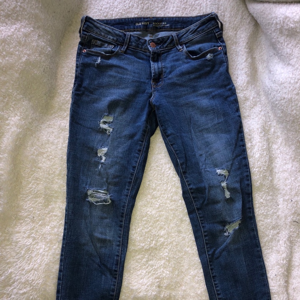 medium wash distressed jeans